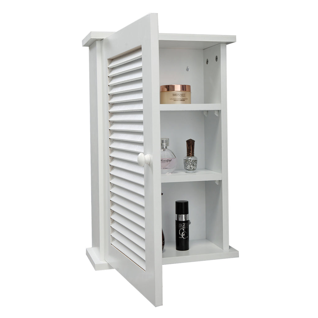 Leoglint Wall Mounted Cabinet, Hanging Medicine Cabinet with 3 Tiers, Single Louvered Door, Floating Cupboard for Home Bathroom Bedroom, White