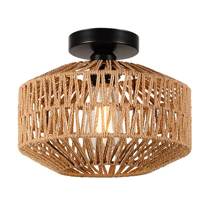 Leoglint Pendant Mini Rattan Flush Mount Light Chandelier with Dimmable LED Bulb