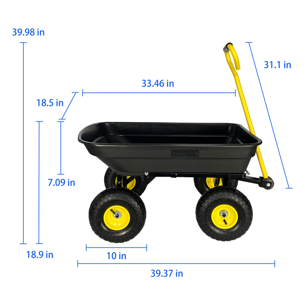 Leoglint Garden Cart with Steel Frame Outdoor Wagon with 10 Inch Pneumatic Tires, 55L Capacity, Black