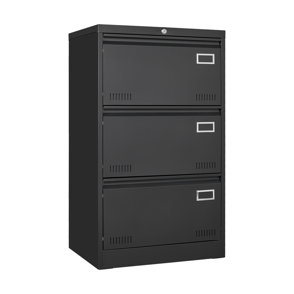 Leoglint Filing Cabinet Lateral File Cabinet 3 Drawer, Blcak Locking Metal File Cabinets Three Drawer, Office Filing Cabinet with Lock Drawers for Home Office/Legal/Letter/A4/F4