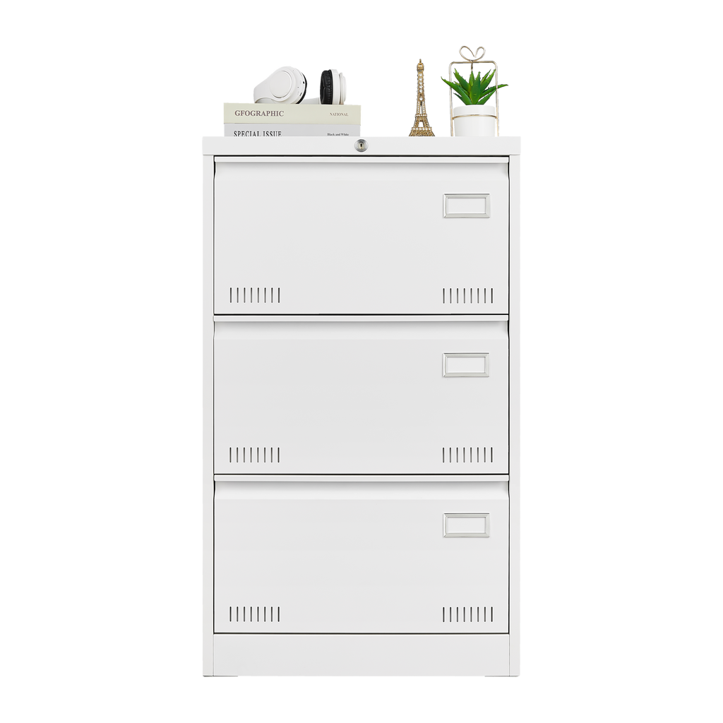 Leoglint Filing Cabinet Lateral File Cabinet 3 Drawer, White Filing Cabinets with Lock, Locking Metal File Cabinets Three Drawer Office Cabinet for Legal/Letter/A4/F4 Home Offic