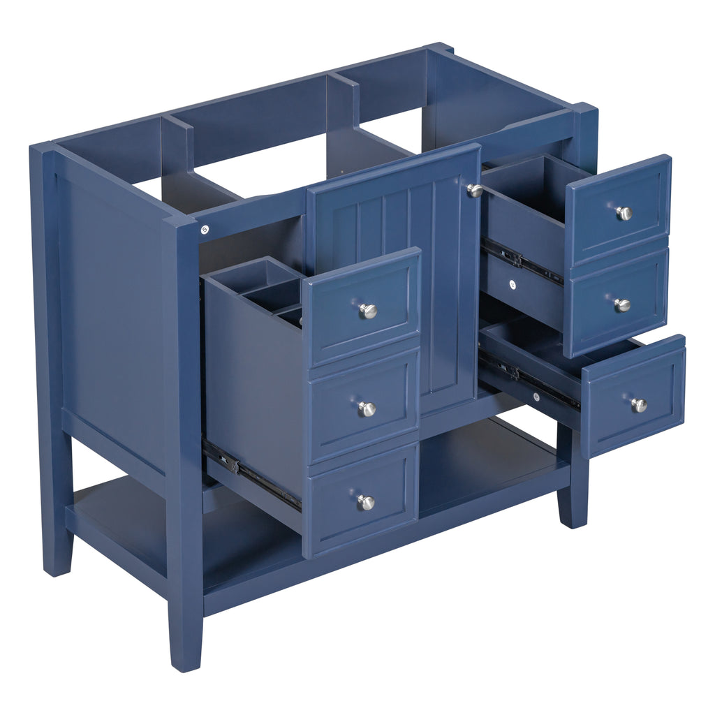 Leoglint 36" Bathroom Vanity without Sink, Cabinet Base Only, One Cabinet and three Drawers, Blue