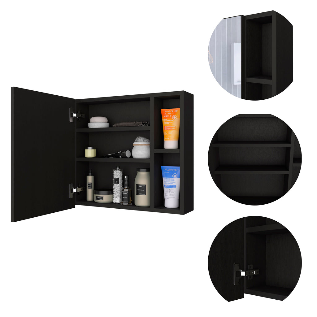 Leoglint Oman Medicine Cabinet, Three Internal Shelves, Single Door, Two External Shelves -Black