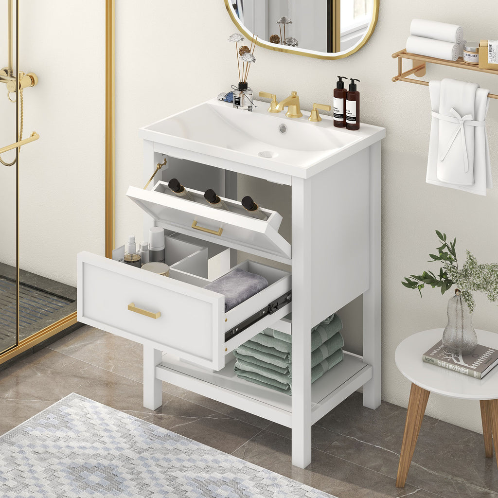 Leoglint 24'' Bathroom Vanity with Top Sink, Modern Bathroom Storage Cabinet with 2 Drawers, Single Sink Bathroom Vanity