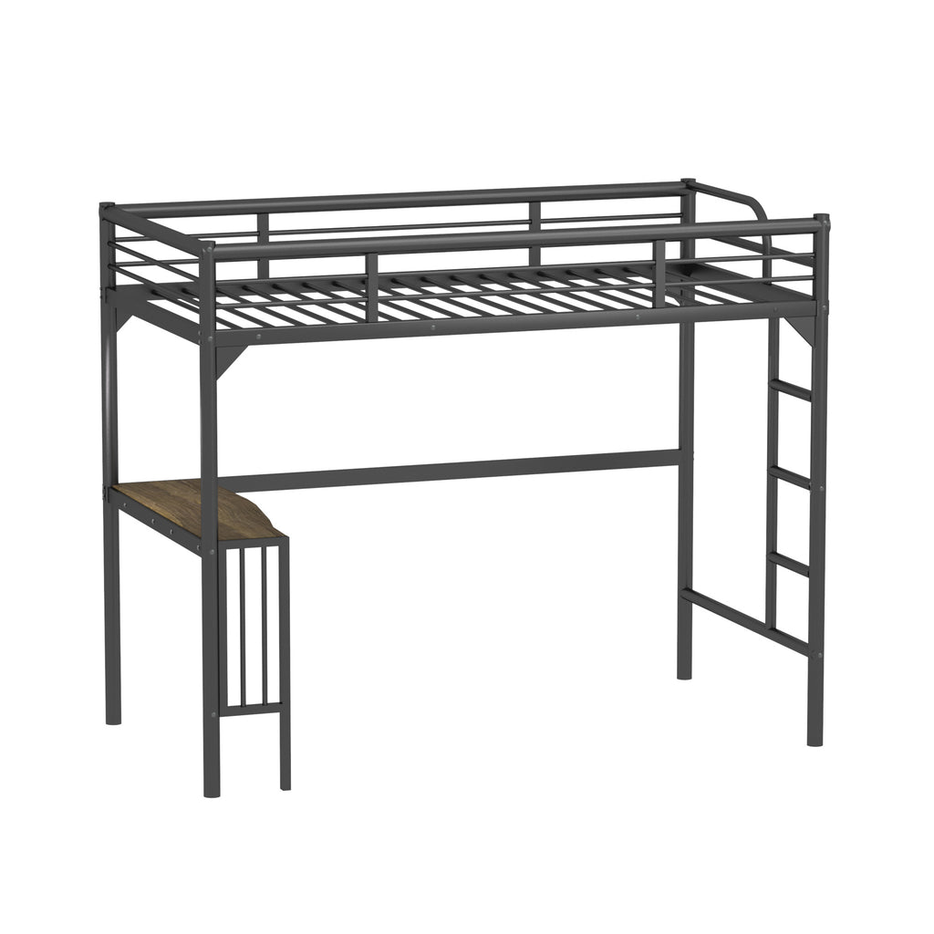 Twin Metal Loft Bed Frame with Desk, Ladder and Guardrails,bookdesk under bed , Black