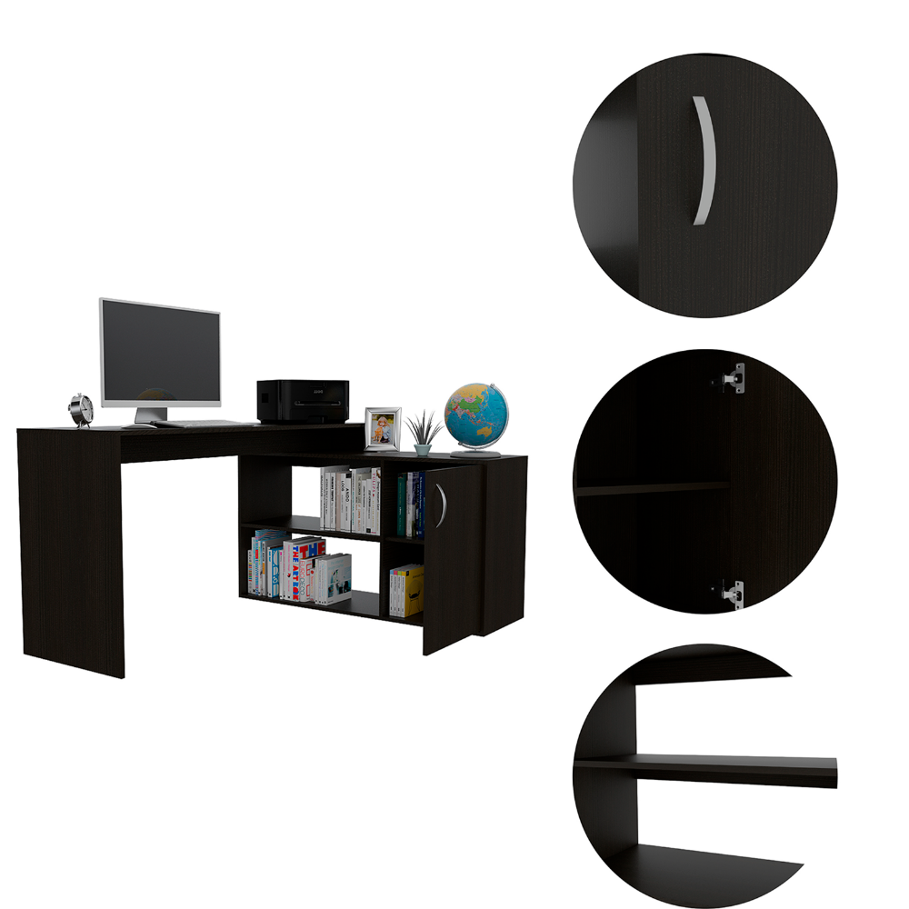 Leoglint Axis Modern L-Shaped Computer Office Desk with Open & Closed Storages -Black