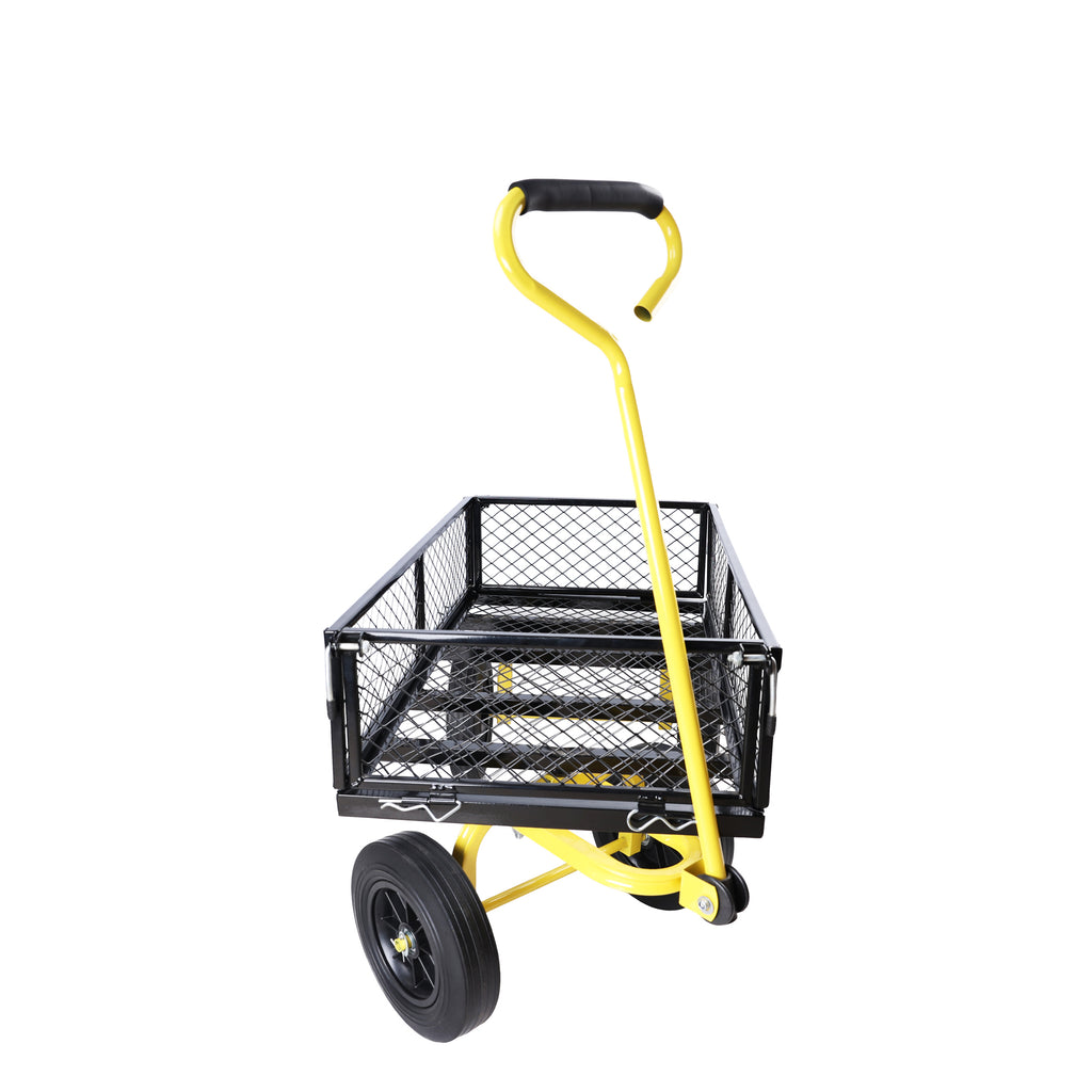 Leoglint (Black +Yellow solid wheels wagon cart)Solid wheels Tools cart Wagon Cart Garden cart trucks make it easier to transport firewood