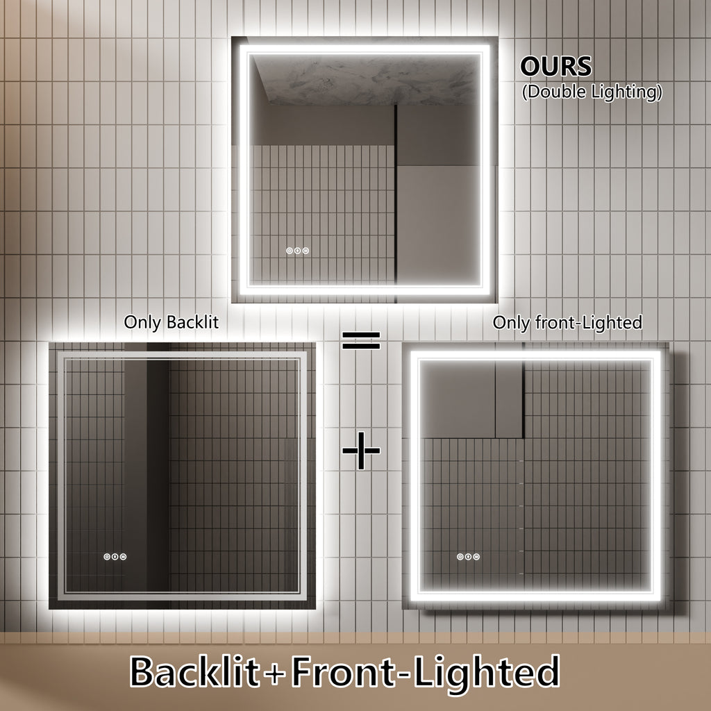 Leoglint LED Bathroom Mirror, 36x36 inch Bathroom Vanity Mirrors with Lights, Mirrors for Wall with Smart Touch Button, Anti-Fog, Memory Function, Stepless Dimmable Makeup Mirror (Horizontal/Vertical)