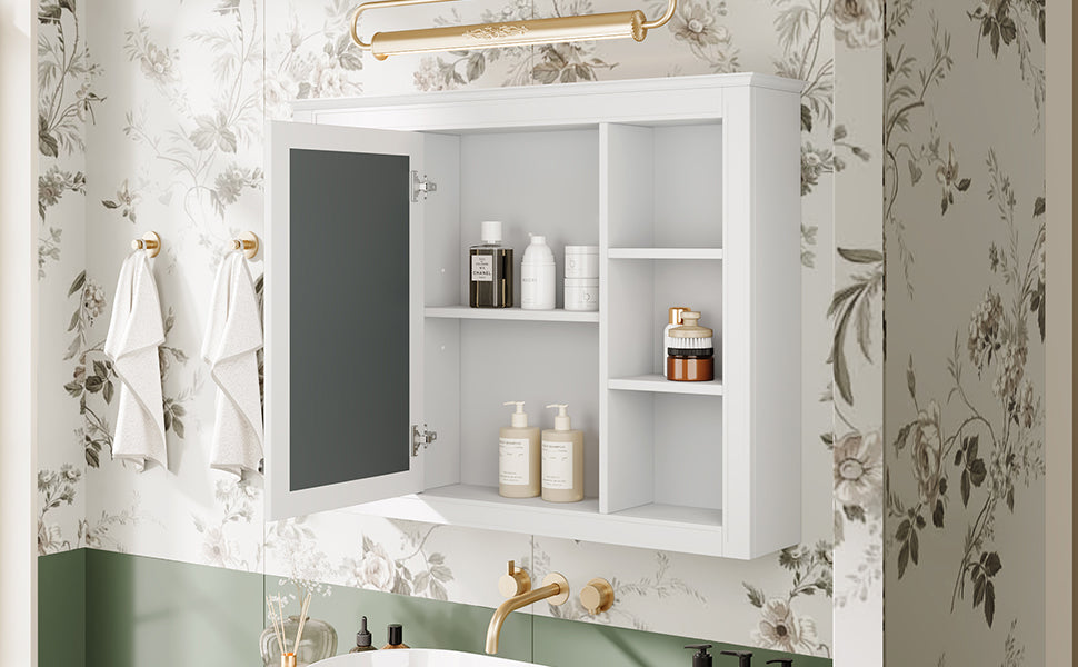 Leoglint 35'' x 27.5'' Medicine Cabinet, Wall Mounted Bathroom Storage Cabinet, Modern Bathroom Wall Cabinet with Mirror, Mirror Cabinet with 6 Open Shelves (Not Include Bathroom Vanity )