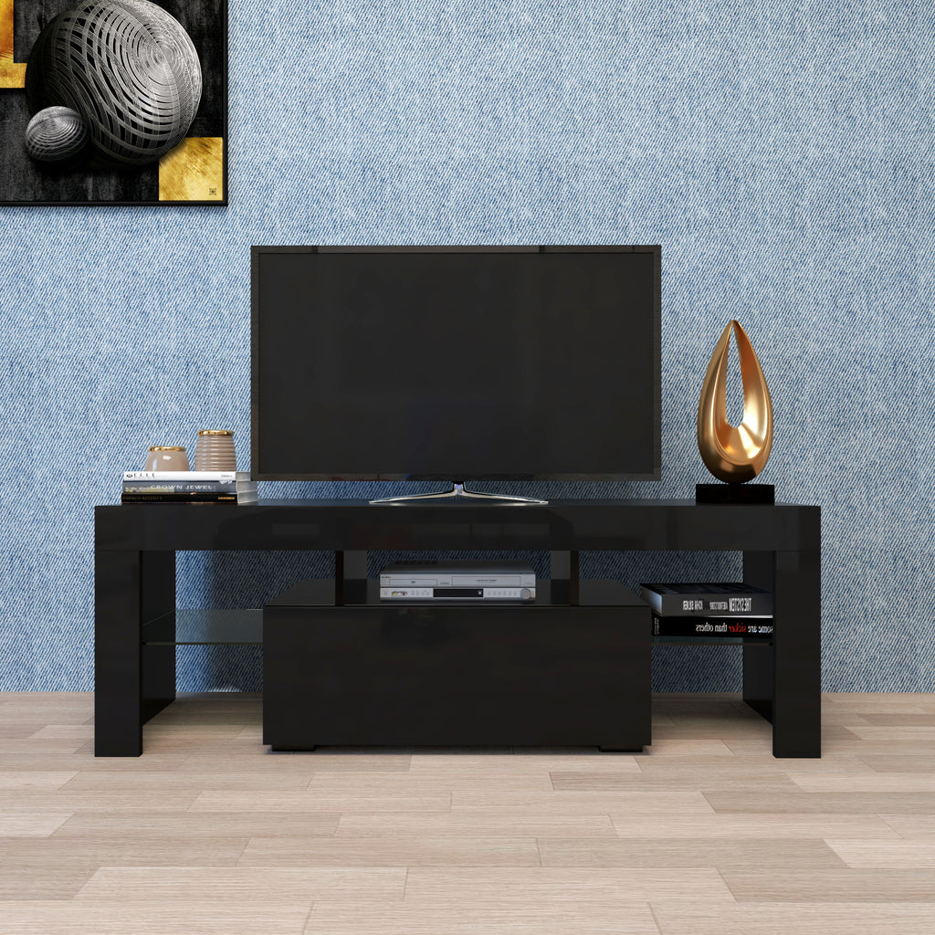 Leoglint Black TV Stand with LED RGB Lights,Flat Screen TV Cabinet, Gaming Consoles - in Lounge Room, Living Room and Bedroom(Black)