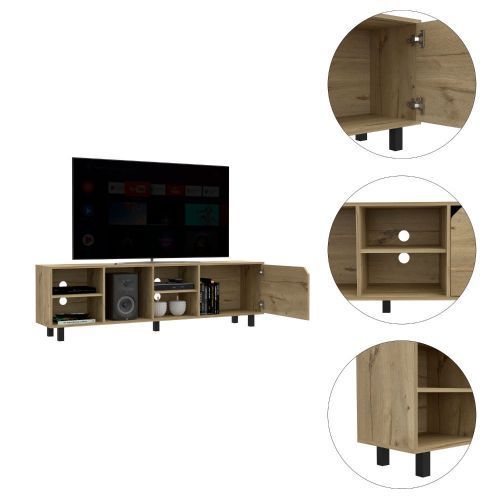 Leoglint Valdivia Tv Stand for TV´s up 70", Four Open Shelves, Five Legs -Light Oak