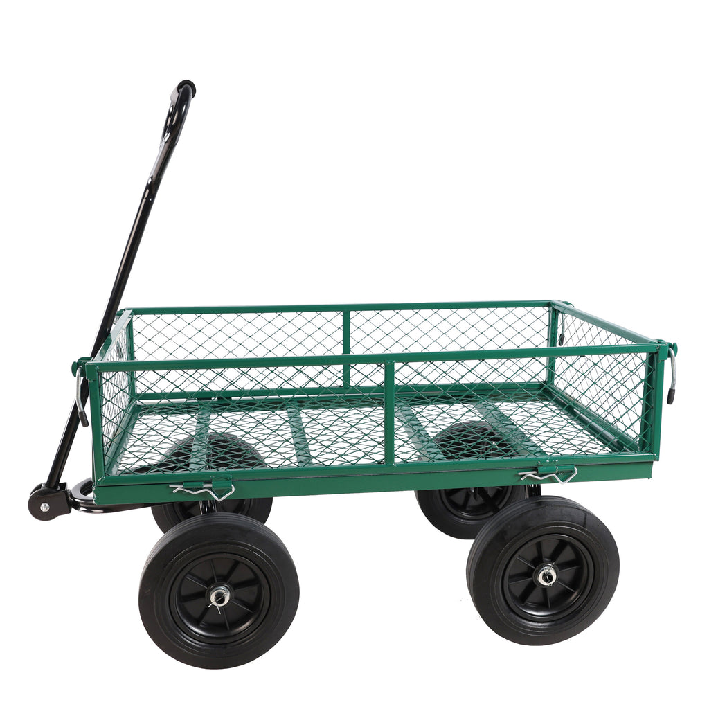 Leoglint (Green solid wheels wagon cart) Solid wheels Tools cart Wagon Cart Garden cart trucks  make it easier to transport firewood