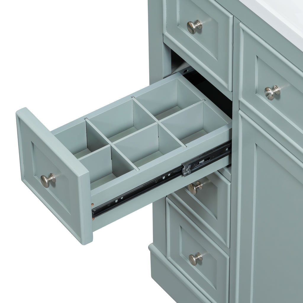 Leoglint 36" Bathroom Vanity without Sink, Cabinet Base Only, One Cabinet and Six Drawers, Green