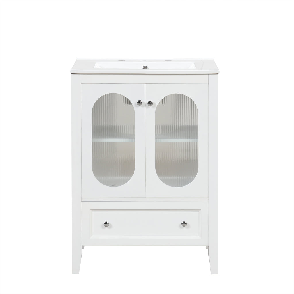 Leoglint 24" Bathroom Vanity with Sink, Bathroom Vanity Cabinet with One Drawer and Doors, Adjustable Shelf, Solid Wood and MDF, White