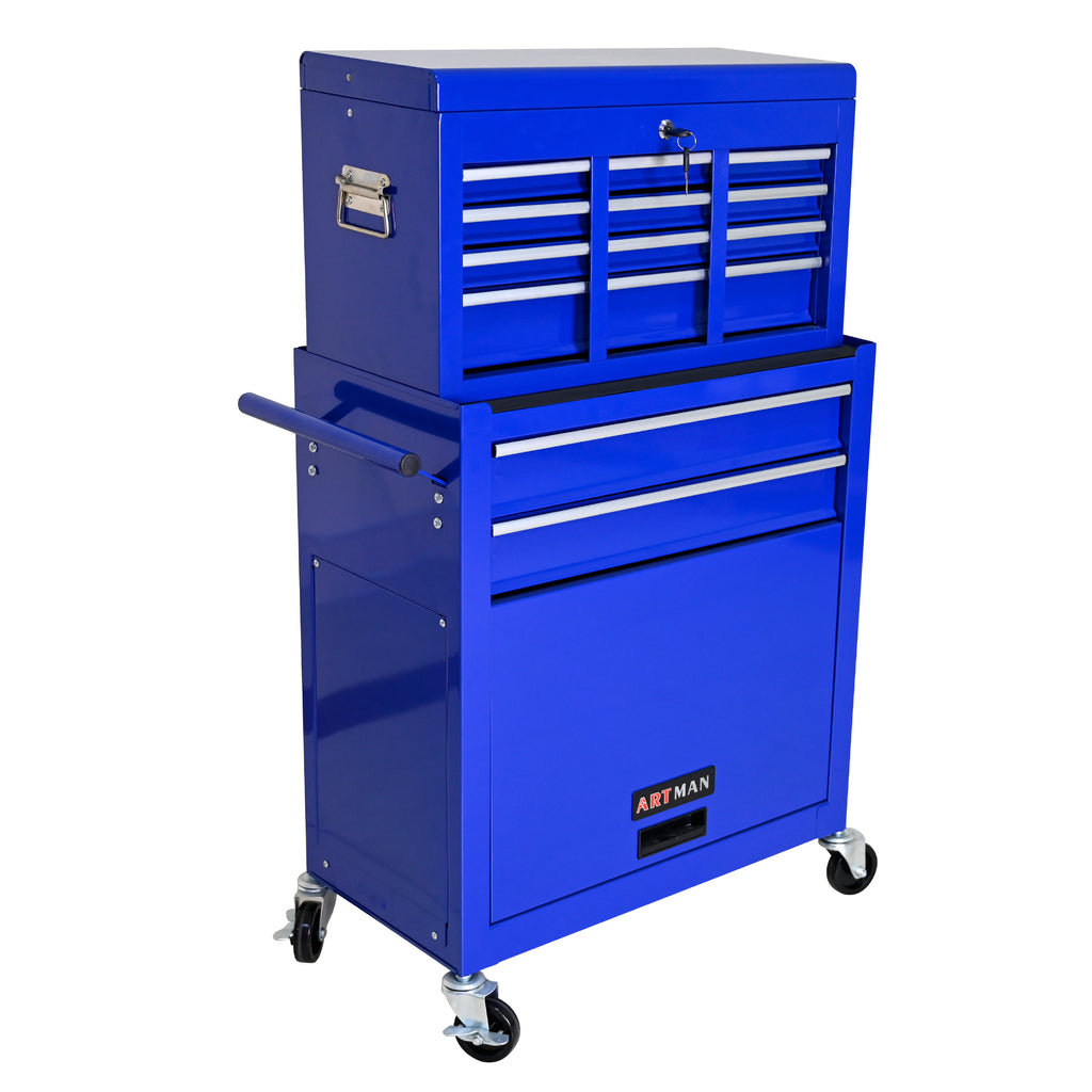 Leoglint High Capacity Rolling Tool Chest with Wheels and Drawers, 8-Drawer Tool Storage Cabinet--BLUE