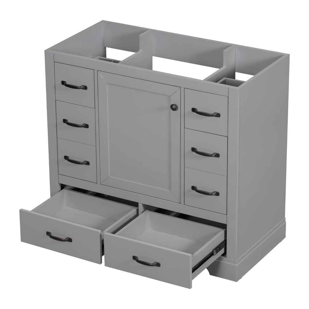 Leoglint 36" Bathroom Vanity without Sink, Cabinet Base Only, Six Drawers, Multi-Functional Drawer Divider, Adjustable Shelf, Grey