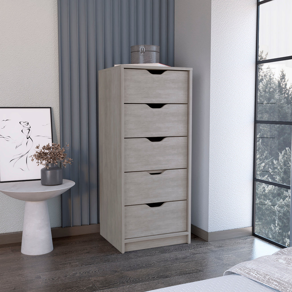 Leoglint Drawer Chest Dresser 42H" 5 Drawers Narrow Dresser, Slim Storage Chest of Drawers, Bedroom, Concrete Gray