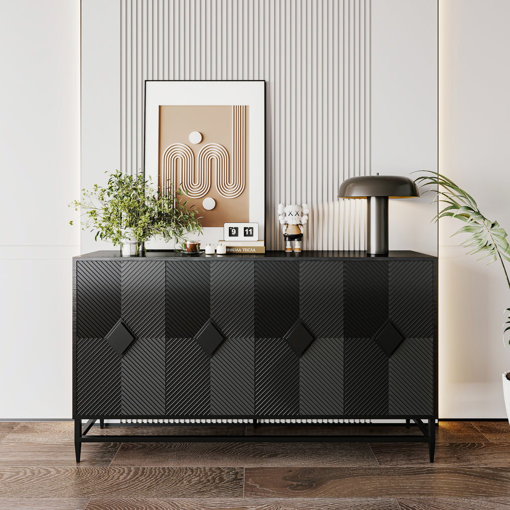 Leoglint Accent Black Lacquered 4 Door Wooden Cabinet Sideboard Buffet Server Cabinet Storage Cabinet, for Living Room, Entryway, Hallway, Office, Kitchen and Dining Room