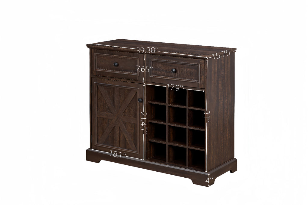 Leoglint Farmhouse Buffet Cabinet with Storage Sideboard with 2 Drawers, Wine Bar Cabinet with Removable Wine Racks Storage Shelves, Liquor Coffee Bar Cupboard for Kitchen, Dining Room, Espresso L39.37''*W15.7