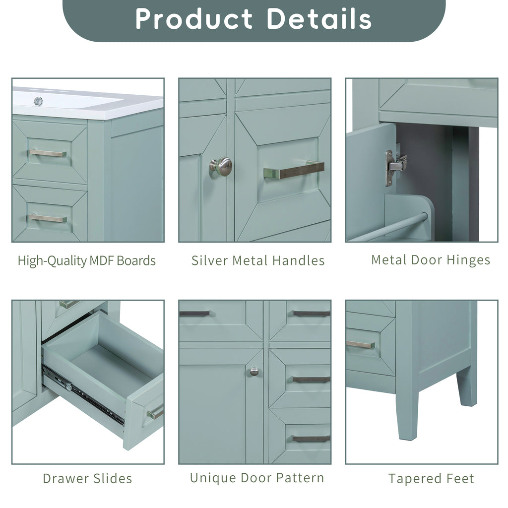 Leoglint 30" Bathroom Vanity without Sink, Cabinet Base Only, Bathroom Cabinet with Drawers, Solid Frame and MDF Board, Green