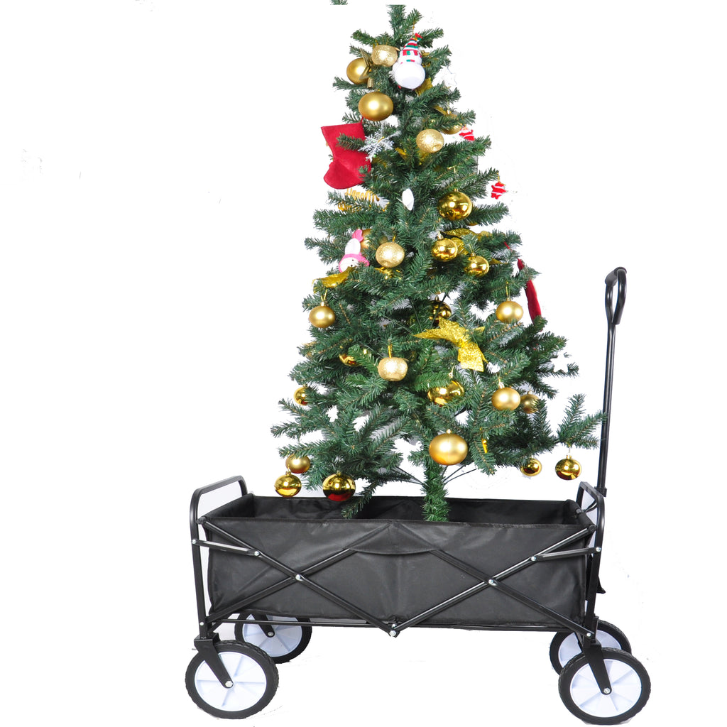 Leoglint Garden cart Folding Wagon Garden Shopping Beach Cart (Black)