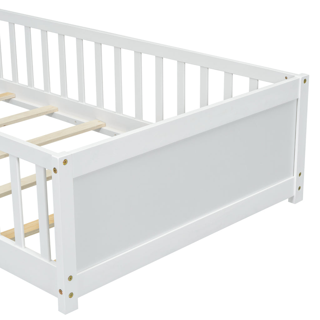 Leoglint Twin size Floor Platform Bed Frame with Built-in Book Storage Rack, Door,White