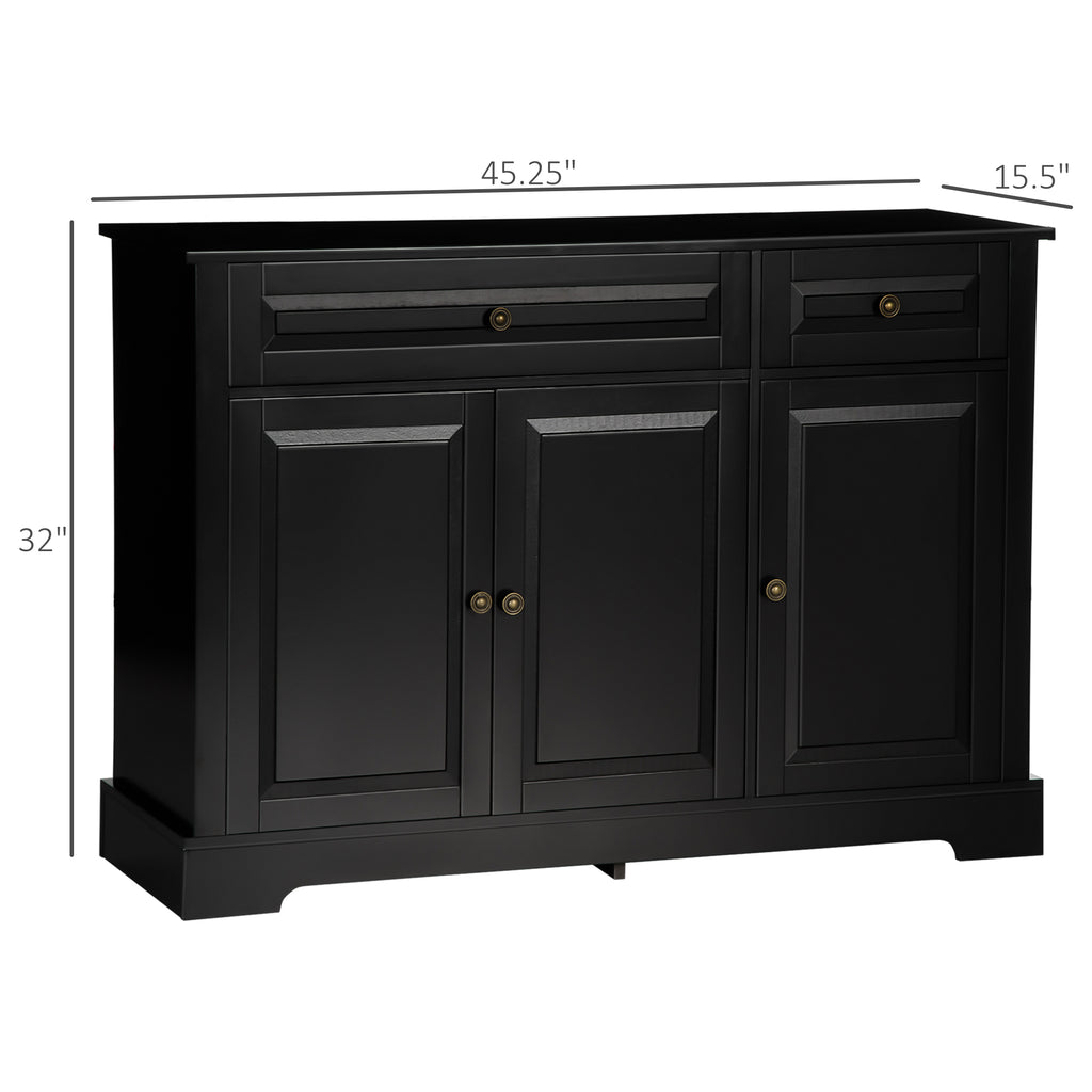 Leoglint Sideboard Buffet Cabinet, Modern Kitchen Cabinet with 2 Drawers and Adjustable Shelves, Coffee Bar Cabinet, Black