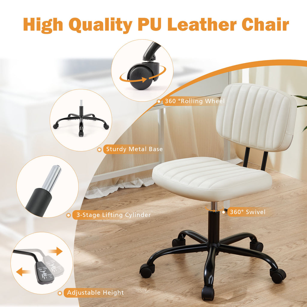 Leoglint SWEETCRISPY PU Leather Low Back Task Chair Small Home Office Chair with Wheels