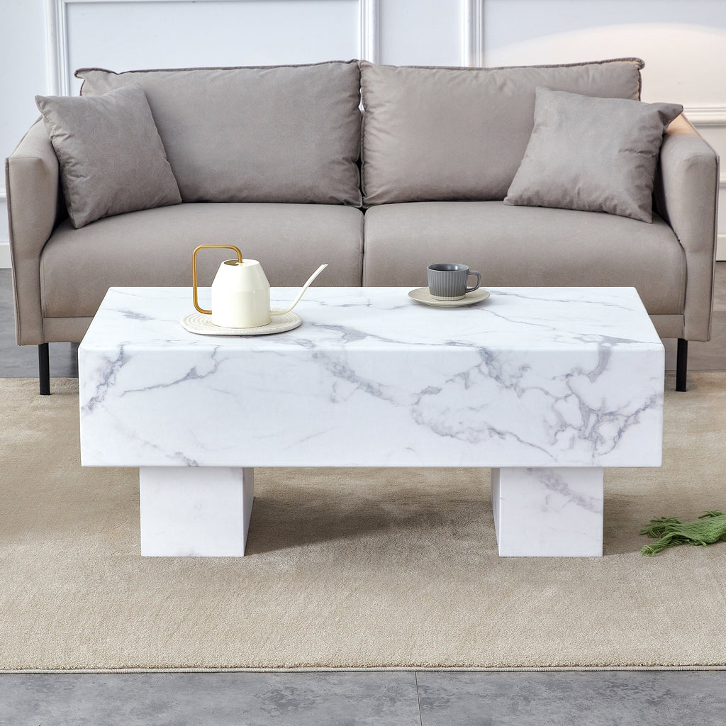 Leoglint The white coffee table has patterns. Modern rectangular table, suitable for living rooms and apartments. 43.3"*21.6"*17.2"