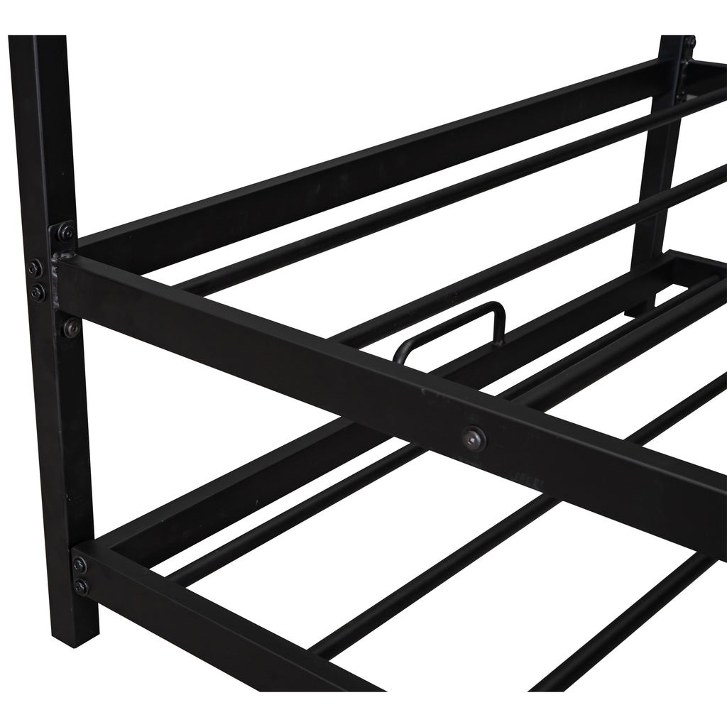 Metal House Bed Frame With Trundle, Twin Size House  Bed Black