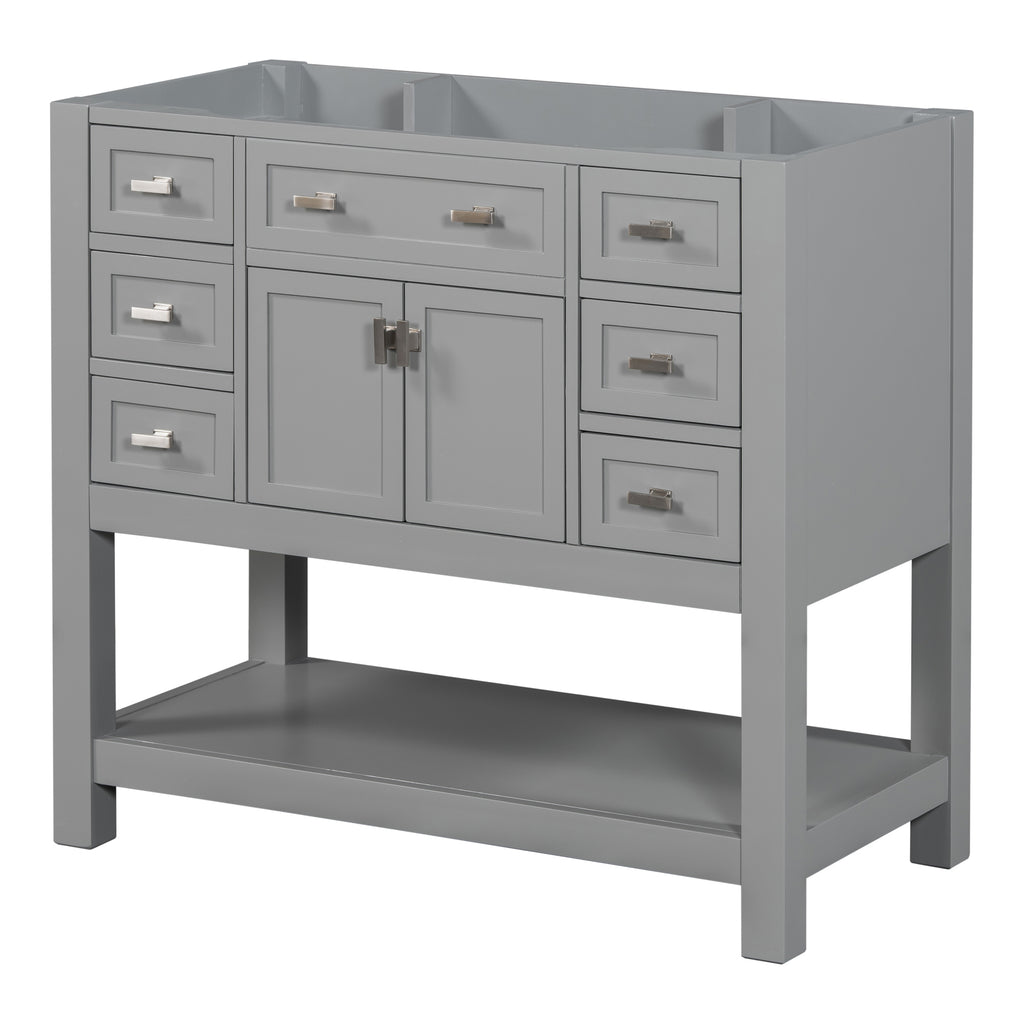 Leoglint 36'' Bathroom Vanity without Top Sink, Grey Cabinet only, Modern Bathroom Storage Cabinet with 2 Soft Closing Doors and 6 Drawers (NOT INCLUDE BATHROOM VANITY SINK)