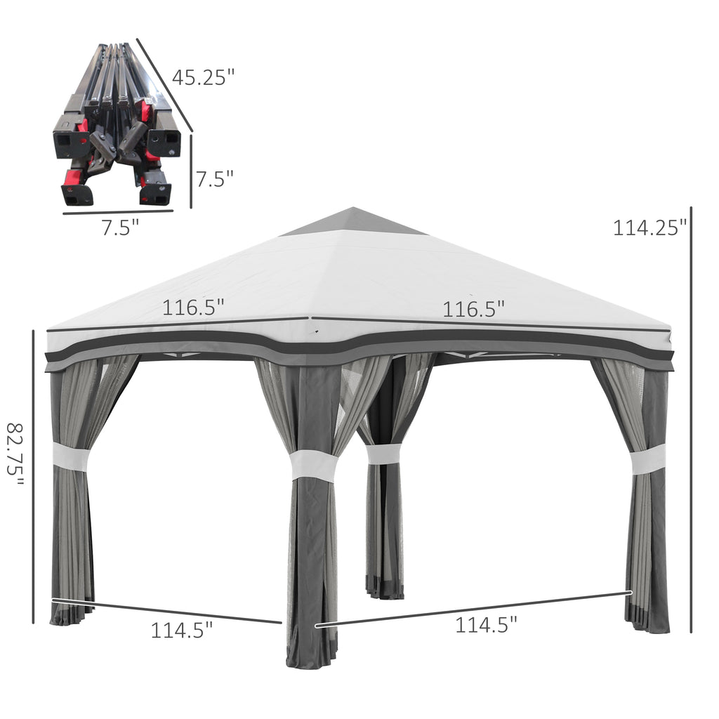 Leoglint  Outdoor Umbrella 10' x 10' Pop Up Canopy Tent with Netting, Instant Tents for Parties, Height Adjustable, with Wheeled Carry Bag and 4 Sand Bags for Outdoor, Garden, Patio, Gray