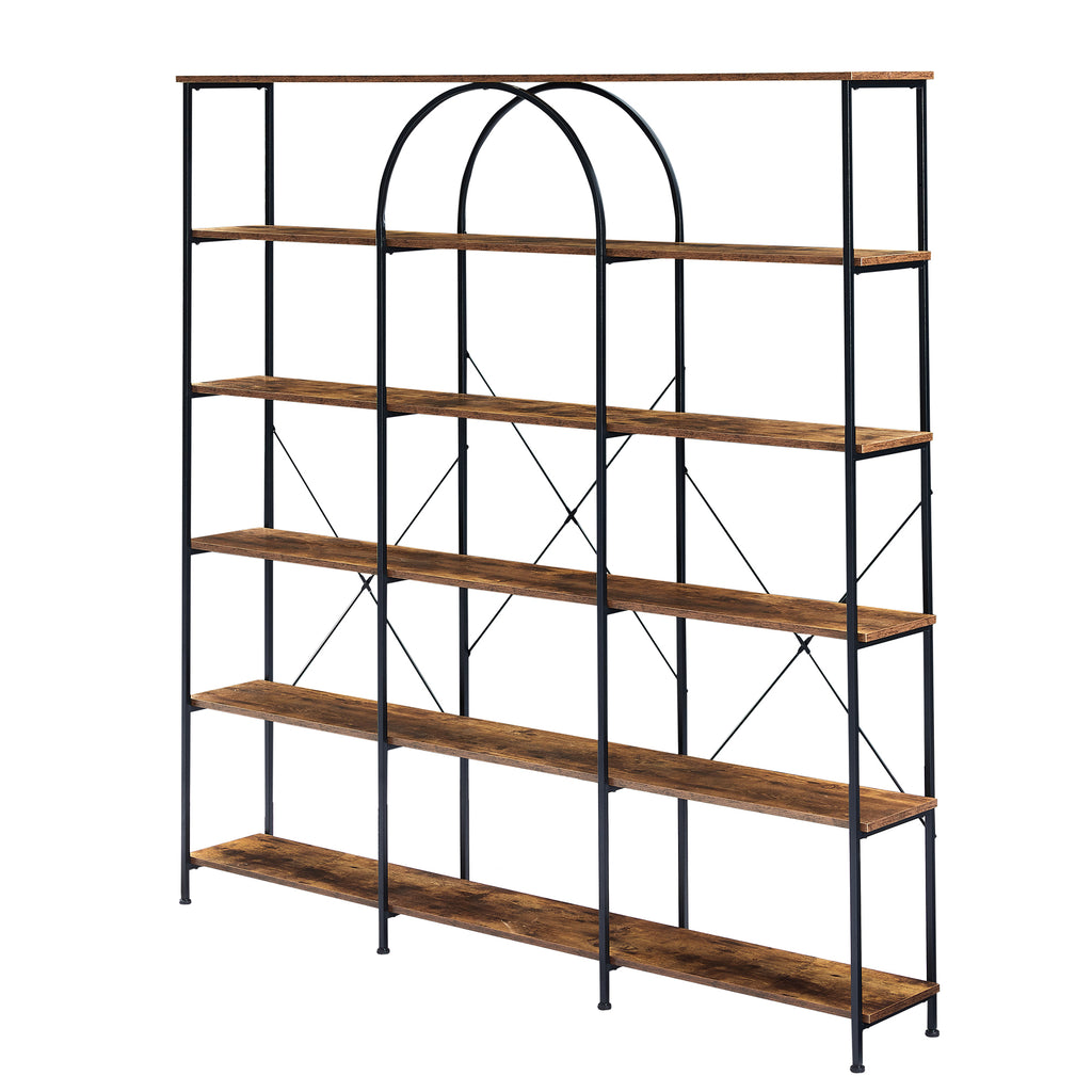 Leoglint 6 Tier Bookcase Home Office Open Bookshelf, Vintage Industrial Style Shelf with Metal Frame, MDF Board, Brown