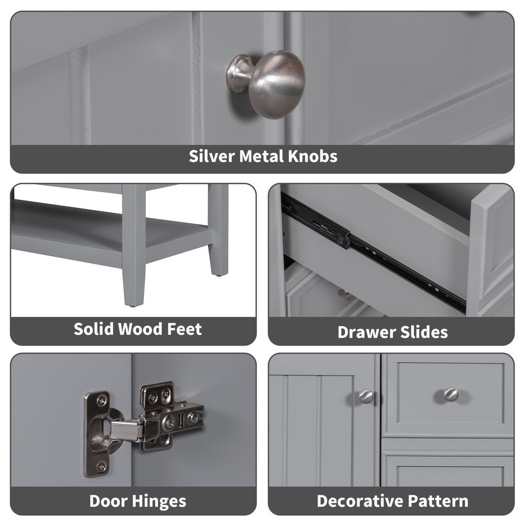 Leoglint 36" Bathroom Vanity without Sink, Cabinet Base Only, One Cabinet and three Drawers, Grey