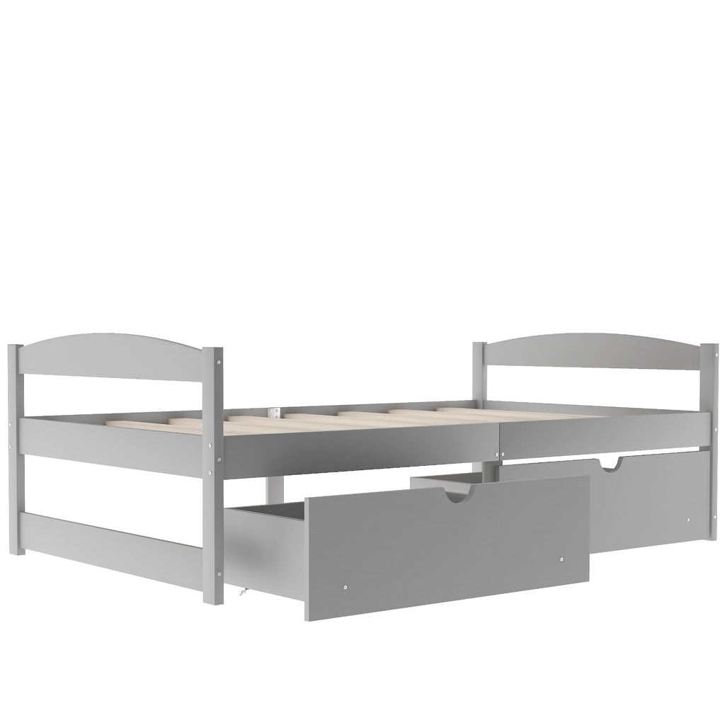 Leoglint Twin size platform bed frame, with two drawers, gray