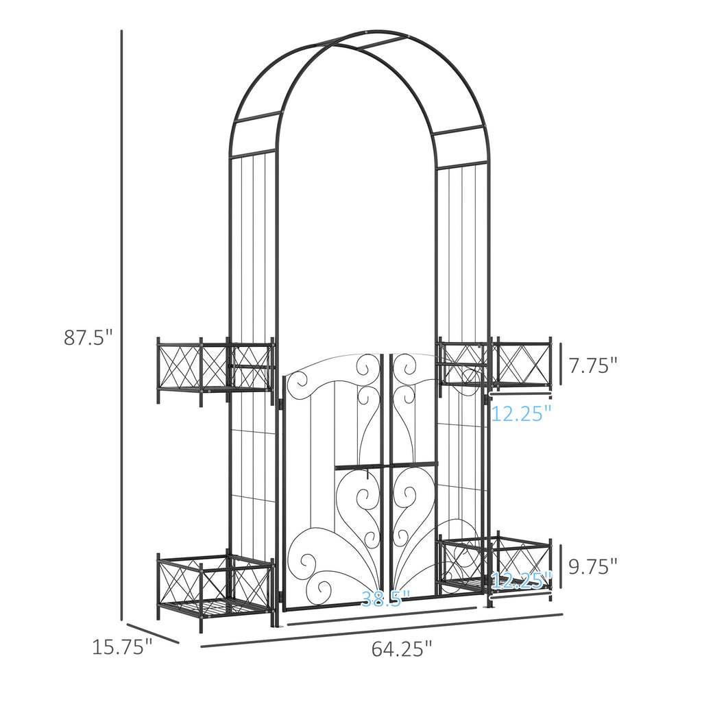 Leoglint 7' Garden Trellis Arbor, Metal Arch Trellis with Gate, Garden Archway for Climbing Vines, Wedding Ceremony Decoration, Black