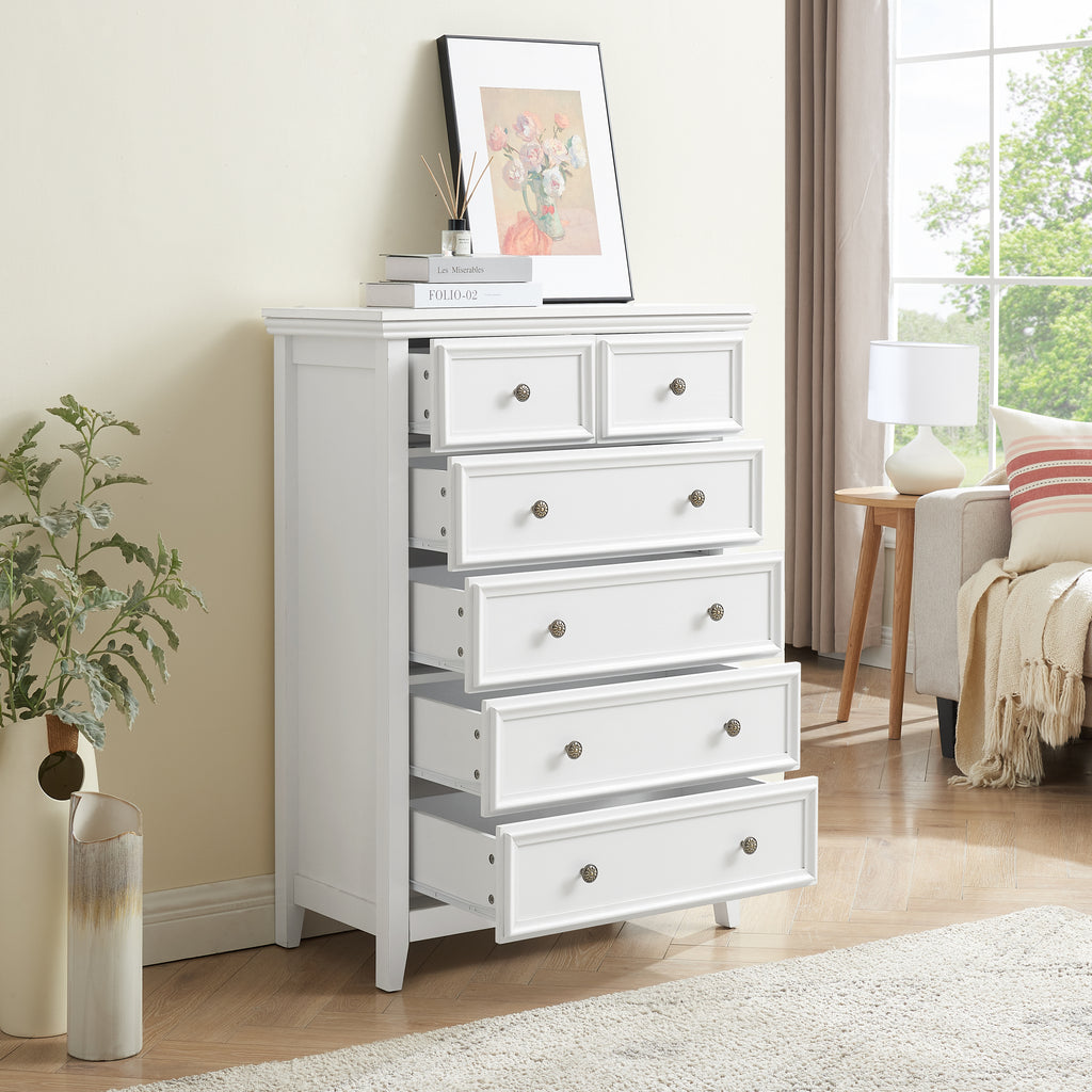 Leoglint Modern 6 Drawers Dresser 6 Drawers Cabinet 6 Drawer Chest,Chest of Drawers Closet Organizers and Storage Clothes Storage Drawers Cabinet for Living Room, Farmhouse Dresser Organizer white