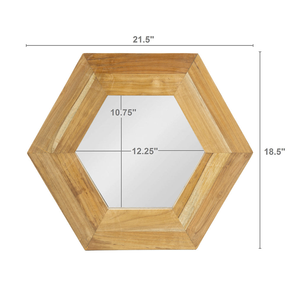 Leoglint 18.5" x 18.5" Hexagon Mirror with Natural Wood Frame, Wall Decor for Living Room Bathroom Hallway