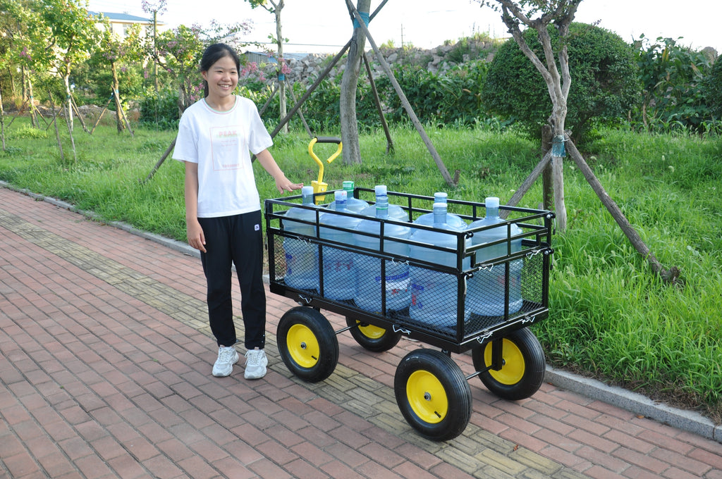 Leoglint Big Wagon Cart Garden cart trucks make it easier to transport firewood Yellow+BlackB