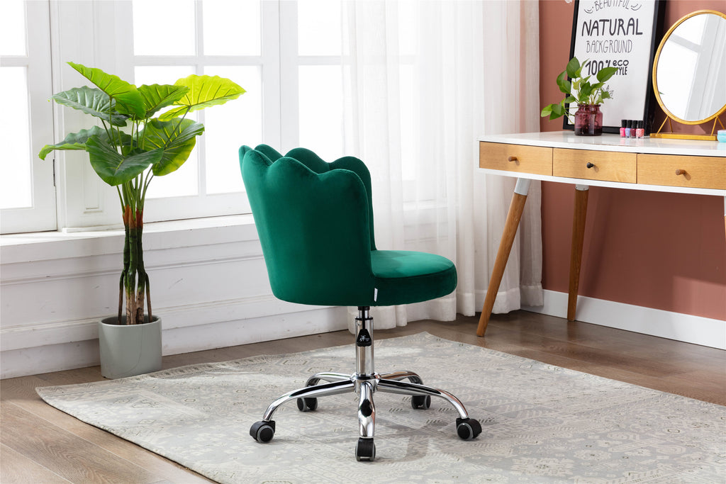 Leoglint COOLMORE Velvet Home Office Chair with silver Base, Modern Cute Shell Back Upholstered Desk Chair for Vanity, Adjustable Swivel Task Chair for Office(Green Velvet)