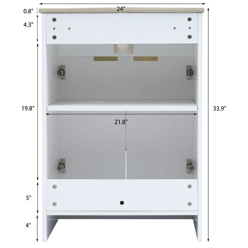 Leoglint [Video]24inch modern bathroom vanity for small bathroom,white storge cabinet with ceramic sink