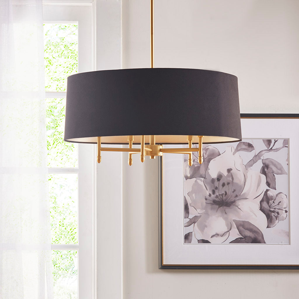 Leoglint Pendant Presidio 5-Light Black Drum Shade Chandelier