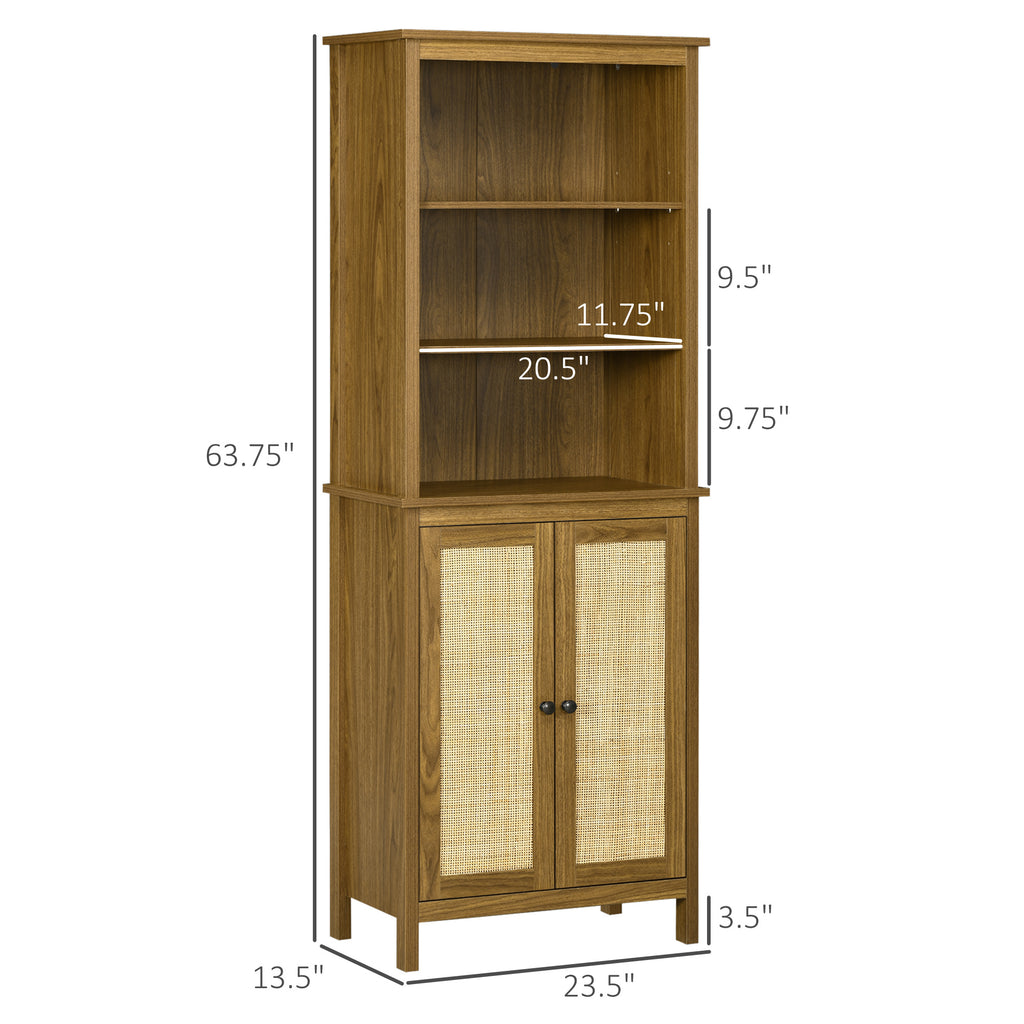 Leoglint Bookcase with Cabinet and Open Shelves, Tall Bookshelf, Walnut