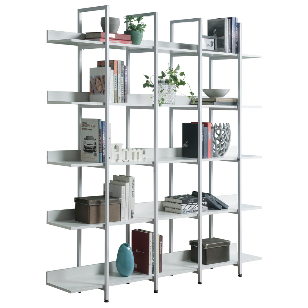 Leoglint [VIDEO] 5 Tier Bookcase Home Office Open Bookshelf, Vintage Industrial Style Shelf with Metal Frame, MDF Board