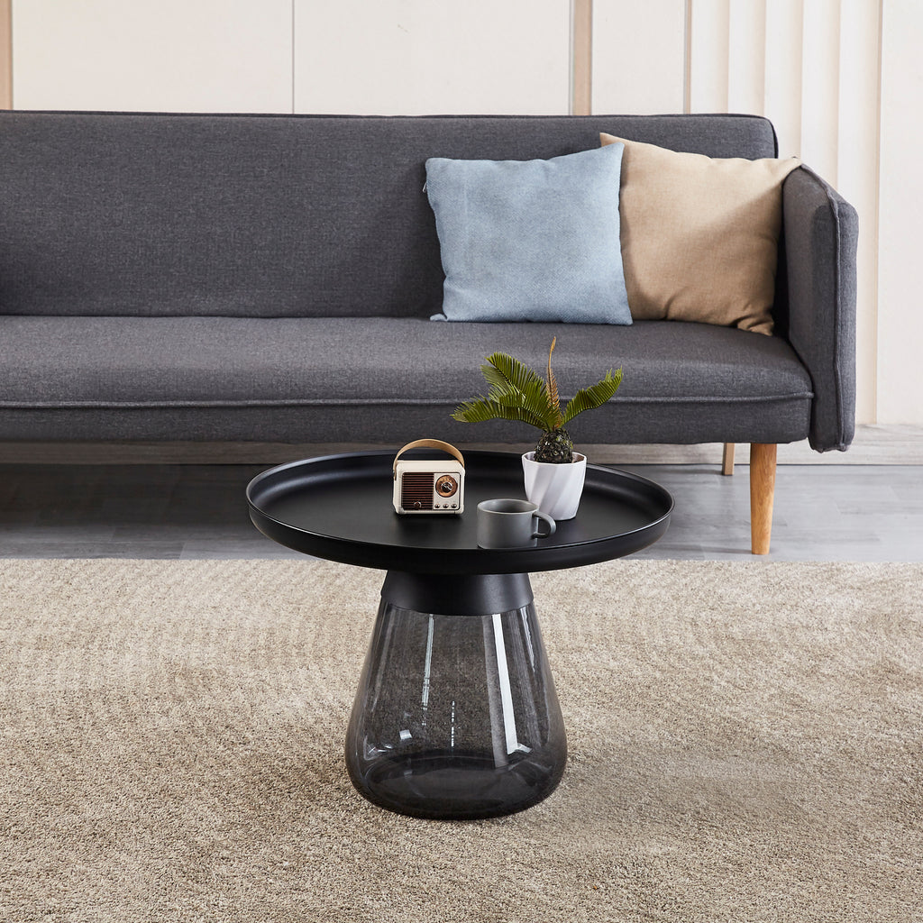 Leoglint Smoke Glass Base with Black Painting Top Coffee Table, Living  Room Center Table