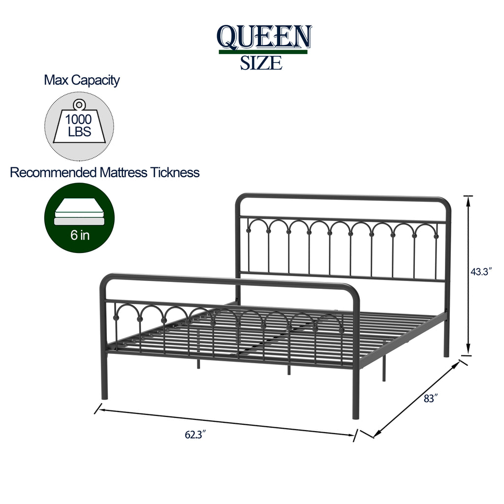 Tara Metal Bed Frame Queen, Black