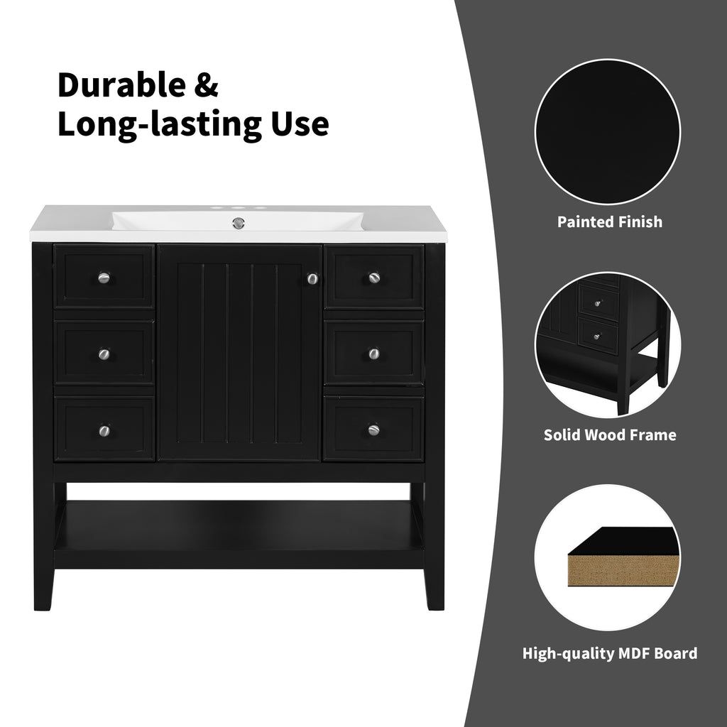 Leoglint 36" Bathroom Vanity without Sink, Cabinet Base Only, One Cabinet and three Drawers, Black