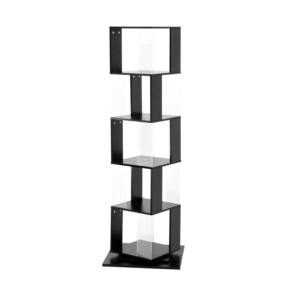 Leoglint 5 tier Rotating Bookshelf, Floor Rack Simple Bookcase  with Acrylic plate Student Multi-Function Creative Bookshelf for Living Room with anti-toppling base