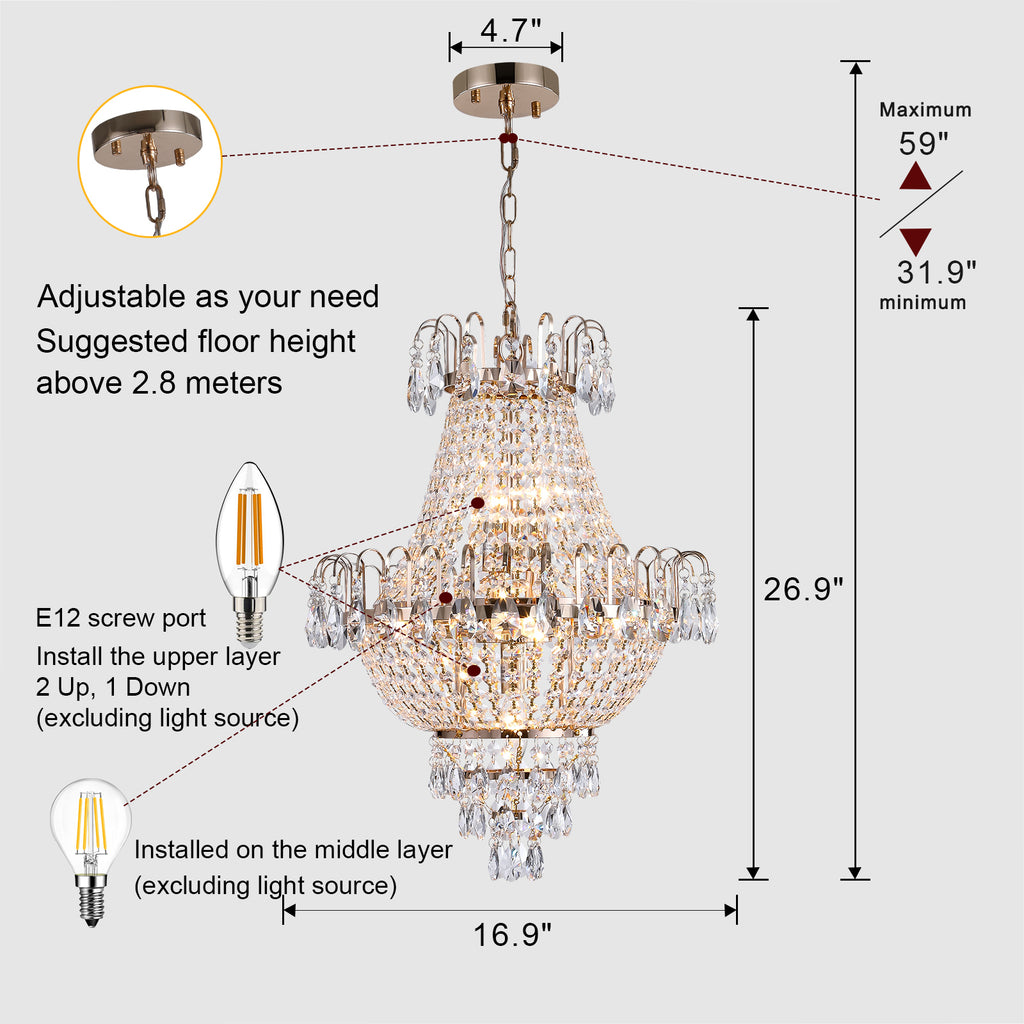 Leoglint Pendant (Same as W1340102270/L5003) Gold Crystal Chandeliers,Large Contemporary Luxury Ceiling Lighting for Living Room Dining Room Bedroom Hallway