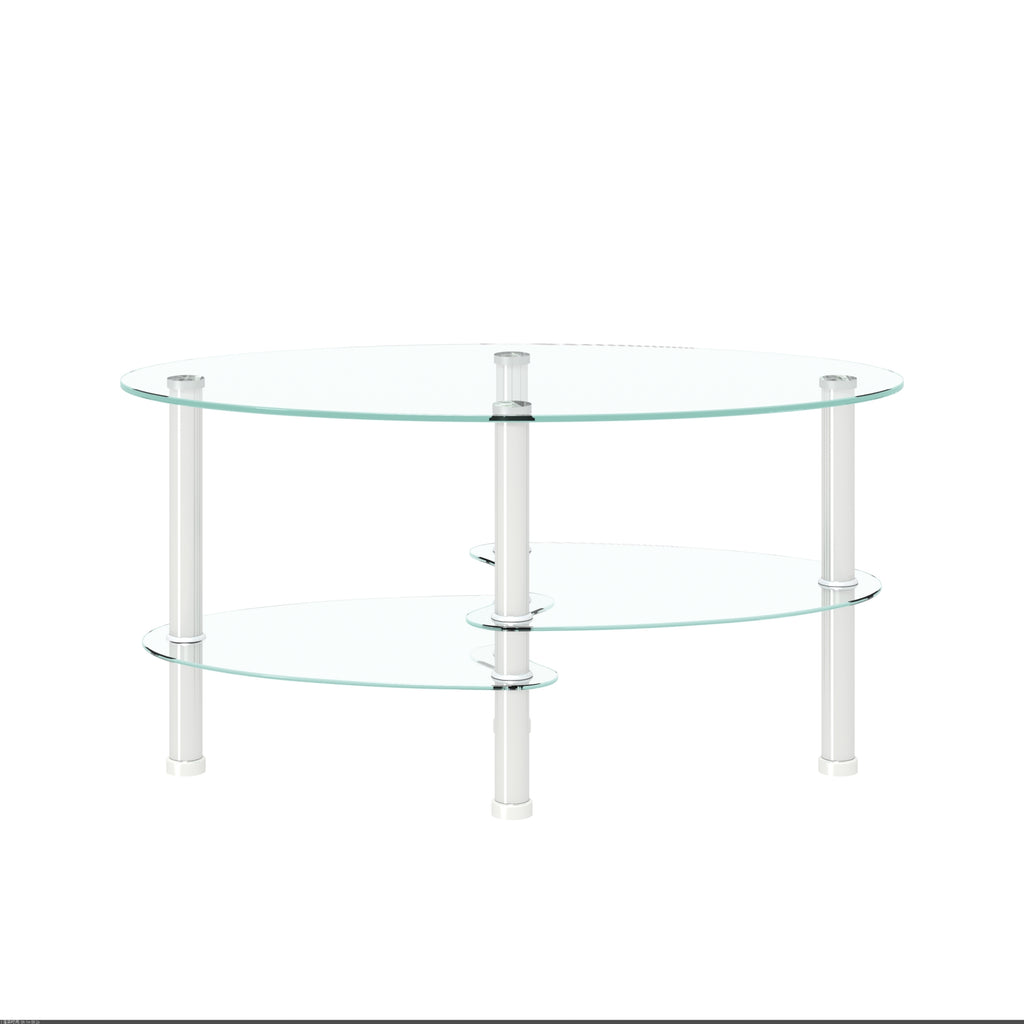 Leoglint Transparent Oval glass coffee table, modern table with stainless steel  leg, tea table 3-layer glass table for living room